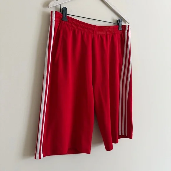 Adidas Originals Scarlet Red 3-Stripes Shorts Men’s Large Trefoil Logo - Picture 3 of 12